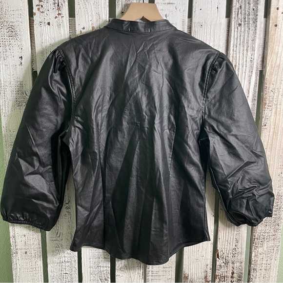 Cerule Black Faux Leather Top Womens Size XL Button Up V-neck Romantic Night Out - Picture 6 of 10